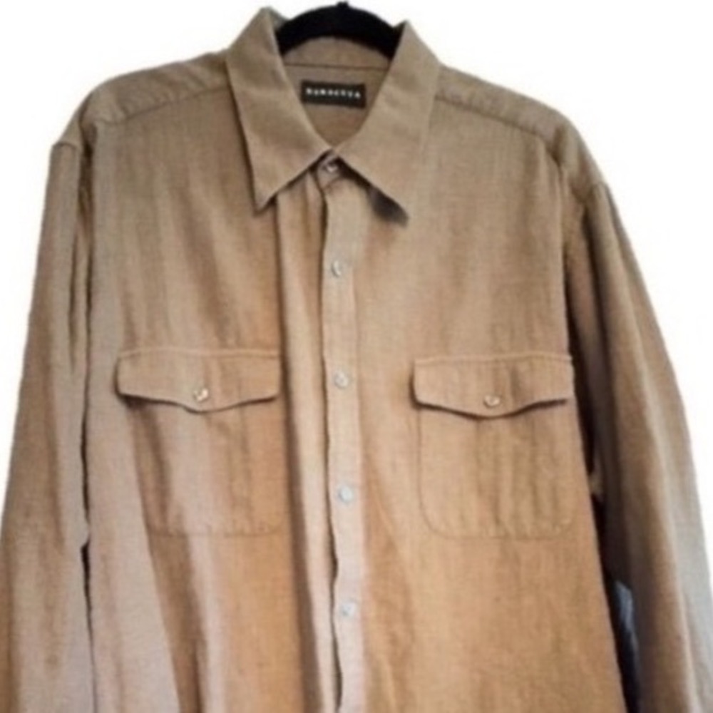 Baracuta Shirt‎ Button Down Mens Xl Herringbone Long Sleeve Tan